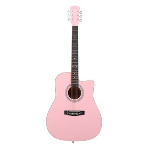 Chitarra Acustica Dreadnought Rosa da 41 Pollici con Cutaway a Forma di Barile, Corde, Capotasto, Borsa per il Trasporto, Accordatore, Chiave per Accordare - per Ragazzi Principianti - Product Image 1