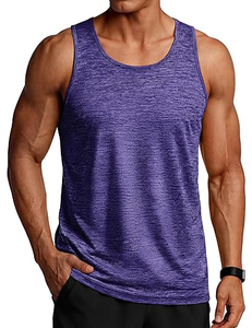 Camiseta sin Mangas para Hombre, Color Morado, Cuello Redondo, Secado Rápido, Color Sólido, Poliéster, Estilo Deportivo Informal, Tejido de Punto - Product Image 1
