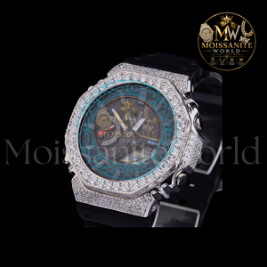 Bust Down Luxury Analog Digital <b>Watch</b> Silver Case Rubber Band VVS Moissanite Bezel <b>Black</b> Dial <b>Men's</b> <b>Watch</b> For Her Best For Party - Product Image 4