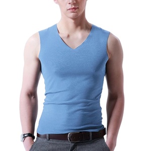 Custom High Quality Men's Fitness Wear Tank <b>Top</b> Vest Solid Color V-Neck Undershirt for Men - Product Image 2