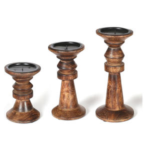 Juego de 3 Portavelas de Madera, Diseño Cilíndrico de Estilo Vintage para Decoración del Hogar - Product Image 3