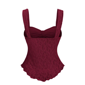 Women <b>Red</b> Lace <b>Cami</b> <b>Top</b> Bow Front Wide Straps Sleeveless Casual Summer Party Wear - Product Image 2
