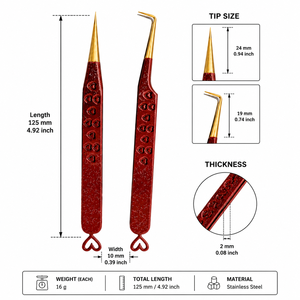 Pinzas para Pestañas con Diseño de Corazón Rojo y Puntas Doradas, Herramienta de Precisión de Acero Inoxidable para Aplicación de Pestañas - Product Image 5