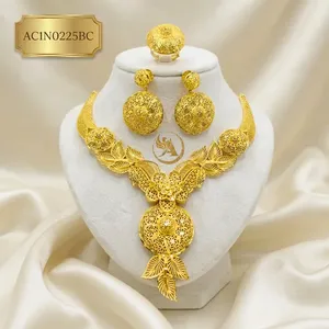 Fashion Leaf Design African Women's Short Gold Plated Box Chain Flower <b>Charm</b> Necklace for Party & Wedding - Product Image 1
