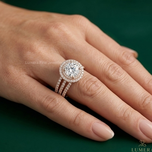 Bague de fiançailles de luxe en or rose 9K 10K 14K 18K avec halo de diamants de laboratoire taille brillant certifiés IGI – Cadeau d'anniversaire pour femme - Product Image 5