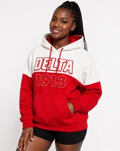 Sudaderas con parche de chenilla inspiradas en el número nueve divino, con letras griegas rojas y blancas, para la hermandad Delta Women Sigma y la fraternidad Theta. - Product Image 4