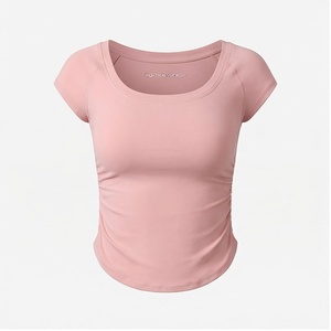 Camiseta Deportiva Corta de Yoga para Mujer, Cuello Redondo, Color Rosa, Transpirable, de Spandex y Poliéster, Marca North Approach - Product Image 1