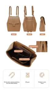 Sac à dos Hody minimaliste pour femme, imperméable en PU, forme carrée, fermeture éclair, fermeture magnétique, bandoulière, dos souple, usage quotidien, toutes occasions - Product Image 4