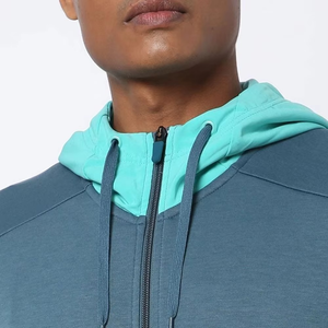 Sweat-shirt à capuche personnalisé pour homme, bleu marine et jaune, manches raglan, en coton French Terry, décontracté, avec poche avant et logo, style automne - Product Image 6