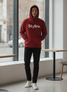 Sweat-shirt à capuche rouge pour homme Styliro, coupe classique, 100% coton, tricot uni, décontracté, avec logo sur le devant, poche, respirant, séchage rapide - Product Image 4