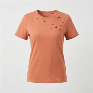 เสื้อยืดครอปท็อปผู้หญิงสไตล์วินเทจแบบทำสีซีดขาดๆ สำหรับขายส่งช่วงซัมเมอร์ คอกลม ทรงครอปท็อป  รับสั่งทำสีตามต้องการ - Product Image 1