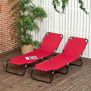 Set di 2 Sedie a Sdraio Pieghevoli Rosso Vino, 5 Posizioni Reclinabili in Tessuto Oxford per Spiaggia e Patio - Product Image 2