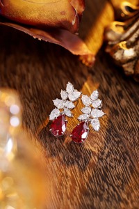 Boucles d'oreilles en diamant pour femmes avec pierres en rubis taille poire, bijoux romantiques pour mariage - Product Image 6