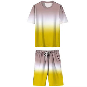 Ensemble T-shirt et short blancs à manches courtes et col rond pour homme, coupe ample, sportif, respirant, 100 % coton, imprimé motif, séchage rapide, tricoté - Product Image 5