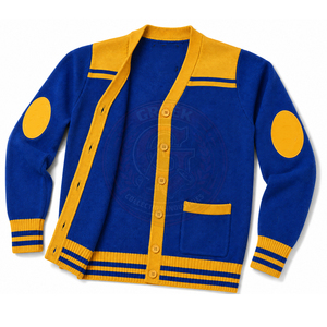 Cardigan en tricot bleu OEM Sigma Sorority pour femmes, style preppy, col en V, manches longues, couleur contrastée, broderie grecque, hiver - Product Image 1