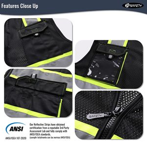 Safety Vests with Pockets for Men Women High Visibility Reflective Vest Mesh Fabric <b>Construction</b> Safety Apparel Neon <b>Work</b> Vest - Product Image 4