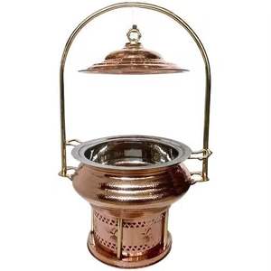 Calentador de Comida Premium de Cobre Alto para Colgar, Tipo Cazuela, de Acero Inoxidable, para Buffet, con Soporte de un Solo Poste y Base para Combustible - Product Image 2