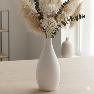 Vase blanc élégant en porcelaine, finition mate lisse, style nordique, vase à fleurs haut, pot décoratif pour la maison - Product Image 3