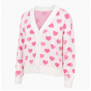 2026 Women's White Heart Print Knitted Cardigan V-Neck Full Sleeve <b>Sweet</b> Style All Seasons Wear Autumn Cardigans Sweaters - Product Image 3