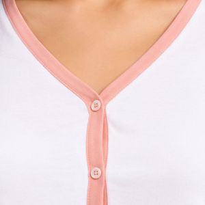 Manufacturer Custom White And Light Pink Women Long Sleeve <b>Crop</b> <b>Pajama</b> Set Soft Cotton Knit Wide Leg Sleepwear Star Print OEM - Product Image 3