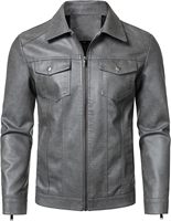 Blouson Trucker Homme Hiver Personnalisable en Similicuir PU Gris Cendré avec Col Revers Pointu et Double Poche à Rabat à Boutons Pression sur le Devant