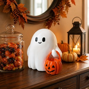 Figurine de fantôme d'Halloween en résine, décoration effrayante, impression numérique, veilleuse LED, ornement de table, de porche, de balcon, de chambre, bougies - Product Image 5