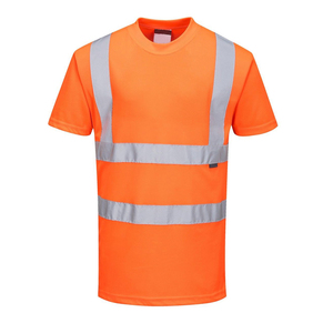 Hi Visibility <b>Orange</b> Reflective Safety Breathable Short Sleeve Workwear T-Shirt Men's Casual Uniform Summer Wear - Product Image 2