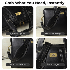 WRIZA High Quality <b>Men's</b> Office Genuine Leather <b>Messenger</b> <b>Bag</b> Large Adjustable Strap Durable RFID Feature Premium Black Fashion - Product Image 3