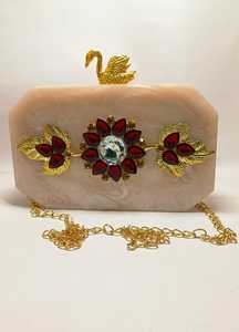 Cream Resin Bridal Clutch Handmade Flower Crystal Evening Purse Custom Wedding Decoration Gift - Product Image 5
