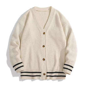Cardigan en laine à col en V pour homme, manches longues, fermeture boutonnée, couleur unie, hiver, personnalisé, anti-boulochage, épaisseur standard - Product Image 1