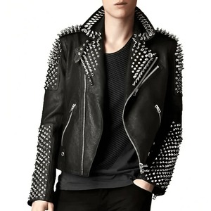 Men's Black Leather <b>Biker</b> <b>Jacket</b> with Studs - Product Image 1