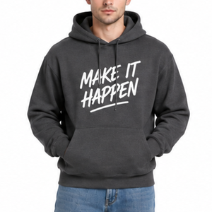 Sweat à capuche classique gris foncé pour homme, coupe régulière, en coton, décontracté, imprimé sur le devant, style automne - Product Image 1
