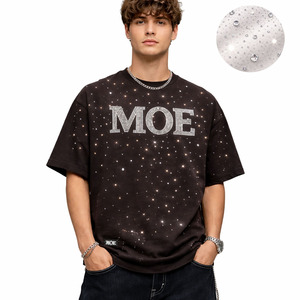 <b>Men's</b> shirts Rhinestone Logo T-shirt Black Diamonds <b>Studs</b> Oversized Cotton Tee Crystal Bling Hip Hop Streetwear Luxury Top 280Gm - Product Image 1