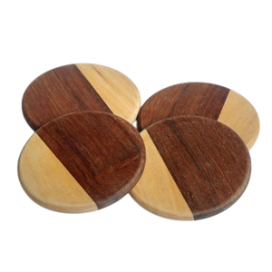 Premium Handcrafted Two-Tone Hardwood Tea Coasters Luxury Dual Color Round Cup <b>Mat</b> For Restaurant Hotel <b>Bar</b> Beverage Drinkware - Product Image 1