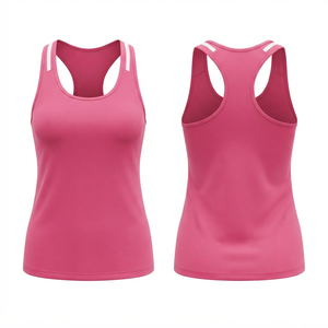 Débardeur en tricot respirant rose pour femme, col rond, couleur unie, style sportif, longueur normale, 100% polyester - Product Image 2