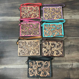 Genuine Full Tooled Leather Mini Floral Design Wristlet <b>Wallet</b> Stylish Coin & Credit <b>Card</b> <b>Holder</b> Everyday Purse for Women - Product Image 4