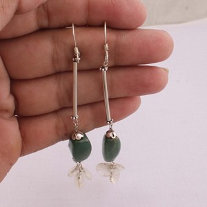 Vente en gros de boucles d'oreilles en argent sterling 925 avec jade vert naturel, boucles d'oreilles pendantes en pierre précieuse de jade vert, fabricant de bijoux en argent S925 - Product Image 6