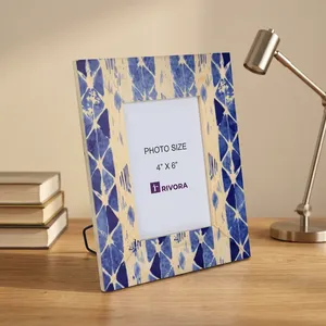 Marco de fotos decorativo de madera con diseño azul índigo, soporte para fotos para mesa, sala de estar, dormitorio, decoración de oficina - Product Image 4