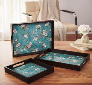 Floral Digital Printed Serving <b>Tray</b> Durable Wooden Serving <b>Tray</b> for <b>Tea</b> and Snacks Long Lasting Decorative Serving Platter - Product Image 4