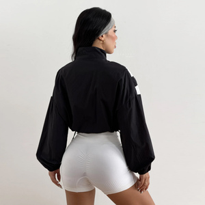 Chaquetas deportivas para mujer, estilo casual, para correr, yoga, gimnasio, tenis, golf, otoño/invierno, con media cremallera, manga larga, estilo corto. - Product Image 5