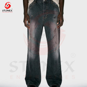 Vaqueros anchos negros vintage personalizados para hombre, pantalones de mezclilla premium desgastados, estilo urbano, corte regular, cintura media, casual - Product Image 4