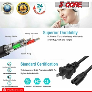 สายไฟ AC ยาว 12 ฟุต 2 ขา แบบ US พร้อมปลั๊กต่อขยาย  ตัวนำทองแดง ฉนวน PVC 16AWG 25V 13A สำหรับอุตสาหกรรมและเครื่องใช้ไฟฟ้าภายในบ้าน 5 แกน - Product Image 4