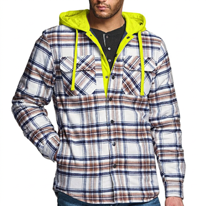 Camisa con Capucha a Cuadros para Hombre, con Bolsillos, Estilo Casual para Otoño, Cuello Camisero, Cierre de Botones, Corte Regular - Product Image 3