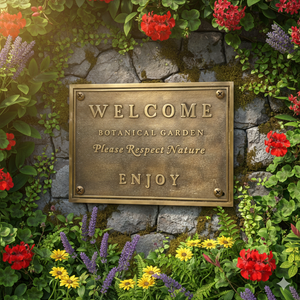 Panneau de bienvenue de jardin en laiton, plaque métallique personnalisée, plaque murale décorative, signalisation extérieure pour aménagement paysager - Product Image 1