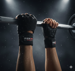 REXFIT SPORTS Half <b>Finger</b> Gym Gloves Weight Lifting Non Slip Breathable Lightweight Neoprene Unisex Black Adjustable Wrist <b>Strap</b> - Product Image 1