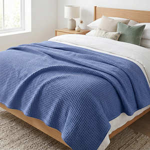 <b>Blue</b> Woven Bed Blanket Soft Cotton <b>Throw</b> for Bedroom Living Room Décor and Home Furnishing - Product Image 1