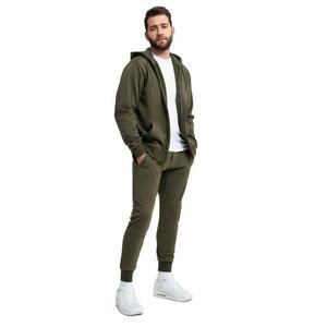 Conjunto Deportivo Unisex Verde Oliva con Capucha 2 en 1, Cierre Completo, Color Sólido, Transpirable, de Algodón, para Otoño, Corte Regular, con Bolsillos Laterales - Product Image 1