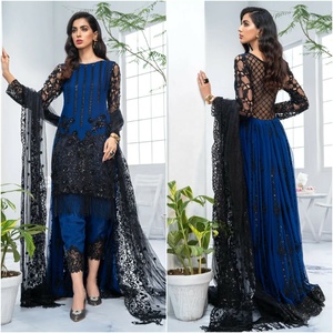 Traje Salwar de Seda de Diseñador Pakistaní Indio 2022, Colección de Bodas y Eid, Tela Chifón Shalwar, Vestido en Venta - Product Image 3