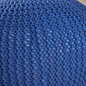 Pouf rotondo in maglia di cotone Bordeaux in blu Navy - Product Image 2