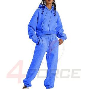 Pantalones de chándal de lana de algodón recortados personalizados para mujer, conjunto de jersey liso bordado de 2 piezas con Sudadera con capucha, talla 6XL para invierno - Product Image 1